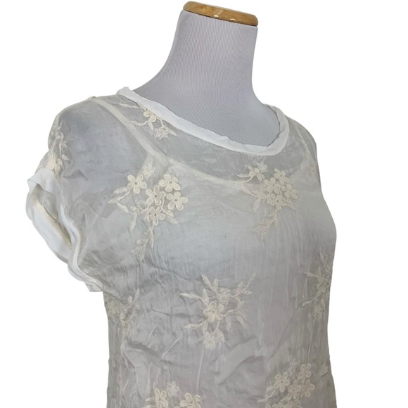 Boho Chic Ethereal Semi Sheer Embroidered Silk Blend Top Womens S Floral Italy - Picture 3 of 17